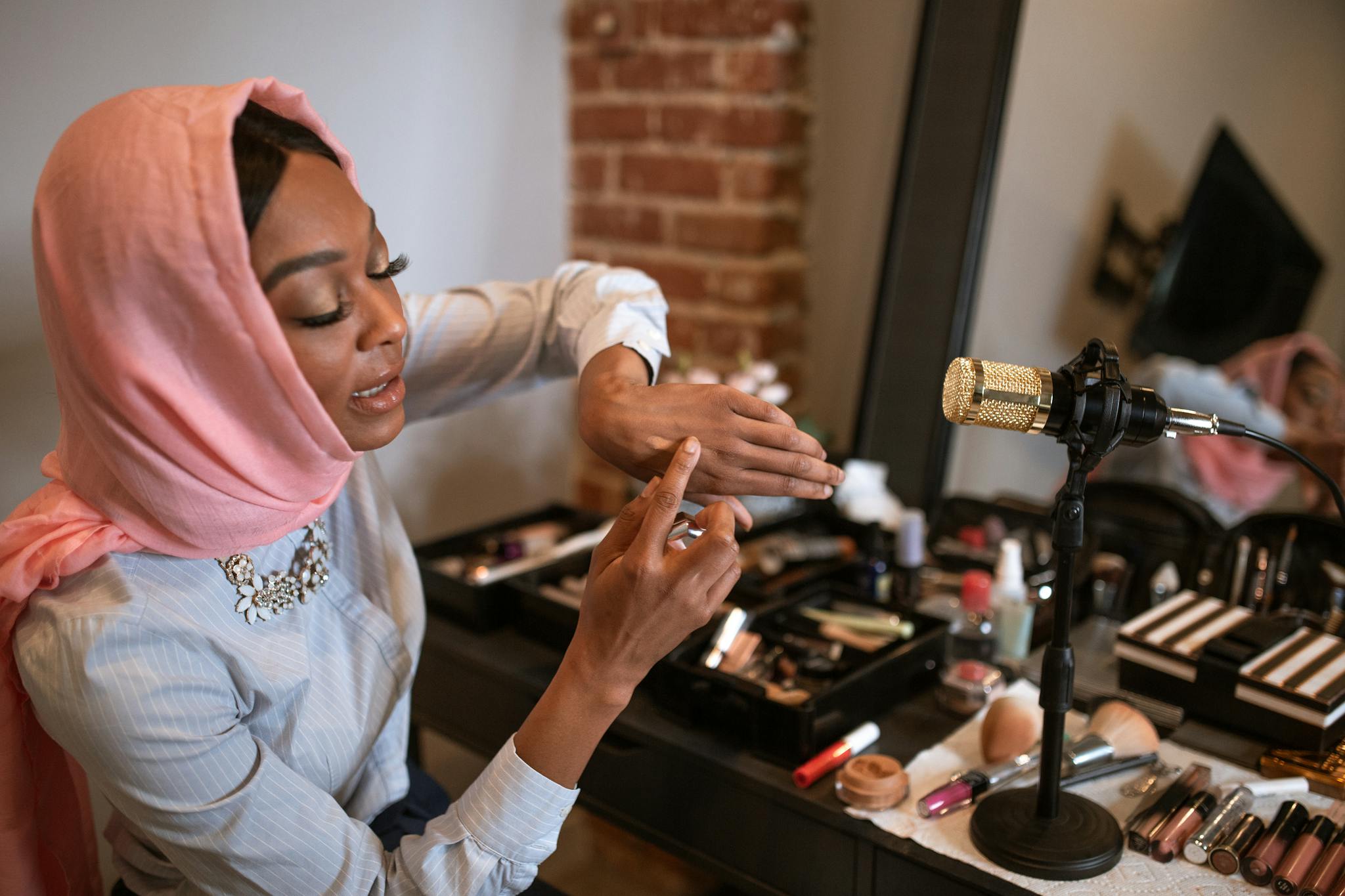 A Stylish Woman In A Hijab Demonstrates